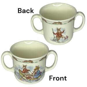 Royal Doulton BUNNYKINS MUG Double Handle Kids Cup Bunny Fishing Boat Crab NWOT